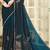 Teal blue half n half satin silk party wear wedding saree with matching blouse piece
