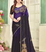 Purple half n half satin silk party wear wedding saree with matching blouse piece