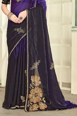 Purple half n half satin silk party wear wedding saree with matching blouse piece 5