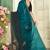 Teal blue half n half satin silk party wear wedding saree with matching blouse piece