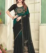 Green half n half satin silk party wear wedding saree with matching blouse piece