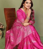Rani Pink Handloom Zari Woven Satin Silk Sarees 