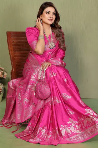 Rani Pink Handloom Zari Woven Satin Silk Sarees 