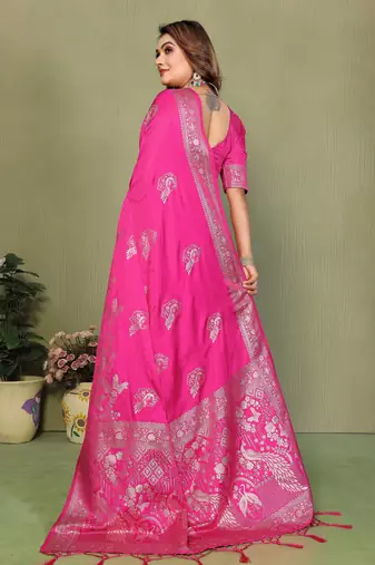 Rani Pink Handloom Zari Woven Satin Silk Sarees 