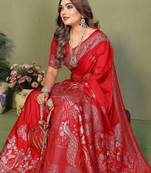 Red Color Handloom Zari Woven Satin Silk Sarees 