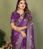 Purple Color Handloom Zari Woven Satin Silk Sarees 