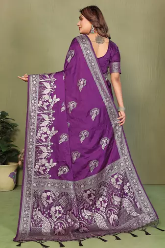 Purple Color Handloom Zari Woven Satin Silk Sarees 
