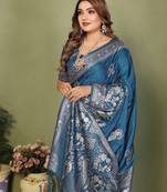 Teal Color Handloom Zari Woven Satin Silk Sarees 