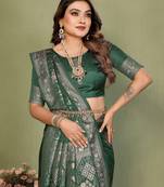 Dark Green Color Handloom Zari Woven Satin Silk Sarees 
