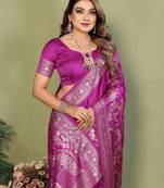 plum Color Handloom Zari Woven Satin Silk Sarees 