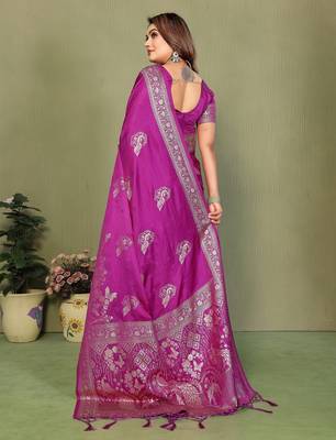 plum Color Handloom Zari Woven Satin Silk Sarees  4