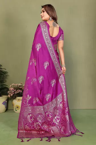plum Color Handloom Zari Woven Satin Silk Sarees 