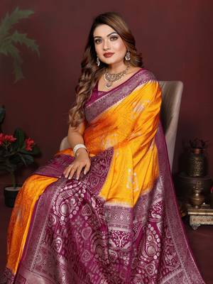 Yellow Color Handloom Zari Woven Satin Silk Sarees  1