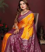 Yellow Color Handloom Zari Woven Satin Silk Sarees 