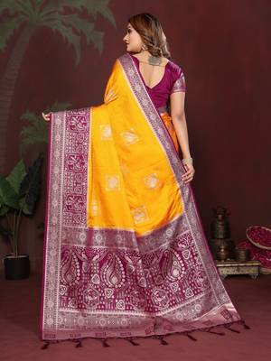 Yellow Color Handloom Zari Woven Satin Silk Sarees  4