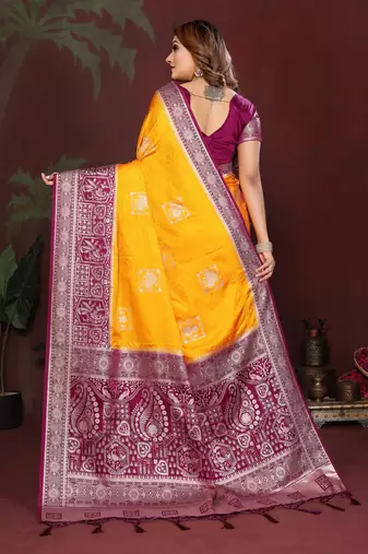 Yellow Color Handloom Zari Woven Satin Silk Sarees 