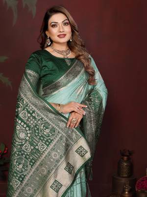 Sky Blue Color Handloom Zari Woven Satin Silk Sarees  1
