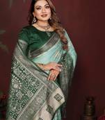 Sky Blue Color Handloom Zari Woven Satin Silk Sarees 