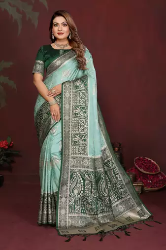Sky Blue Color Handloom Zari Woven Satin Silk Sarees 