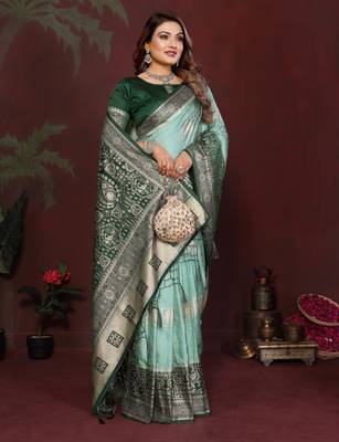 Sky Blue Color Handloom Zari Woven Satin Silk Sarees  3