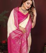 Off White Color Handloom Zari Woven Satin Silk Sarees 