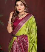 Parrot Green Color Handloom Zari Woven Satin Silk Sarees 