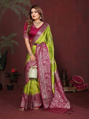 Parrot Green Color Handloom Zari Woven Satin Silk Sarees  3