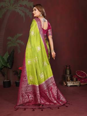 Parrot Green Color Handloom Zari Woven Satin Silk Sarees  4