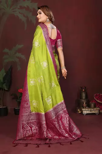 Parrot Green Color Handloom Zari Woven Satin Silk Sarees 
