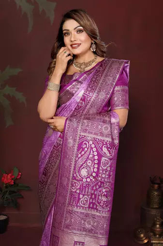 Purple Color Handloom Zari Woven Satin Silk Sarees 