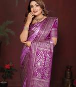 Purple Color Handloom Zari Woven Satin Silk Sarees 