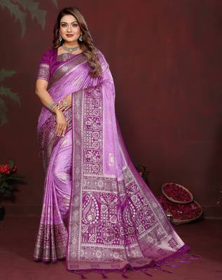 Purple Color Handloom Zari Woven Satin Silk Sarees  2