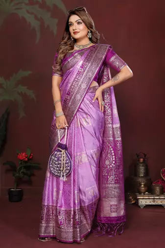 Purple Color Handloom Zari Woven Satin Silk Sarees 