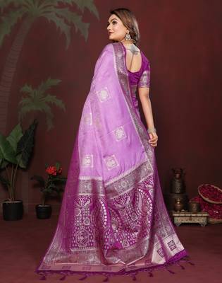 Purple Color Handloom Zari Woven Satin Silk Sarees  4