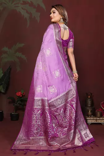 Purple Color Handloom Zari Woven Satin Silk Sarees 