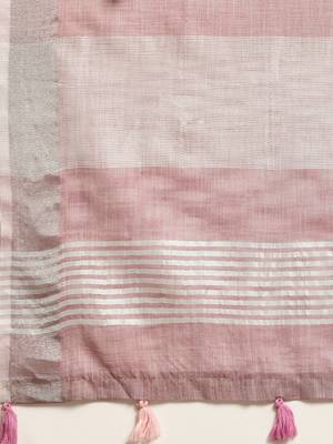 Elegant mauve woven linen saree with contrast zari border & tassels  soft & breathable party wear 4