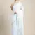 Elegant sky blue woven linen saree with contrast zari border & tassels   soft & breathable party wear
