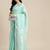 Elegant turquoise woven linen saree with contrast zari border & tassels     soft & breathable party wear