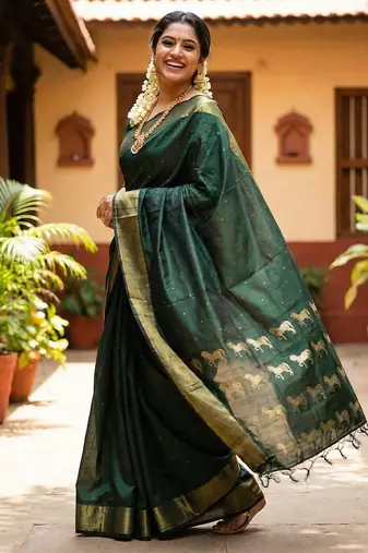 Dark bottle green soft silk blend saree 