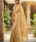 Golden beige soft silk saree with horse motifs | elegant tussar tone