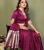 Wine Color Hand Dyed With Zari Woven Satin Silk Saree