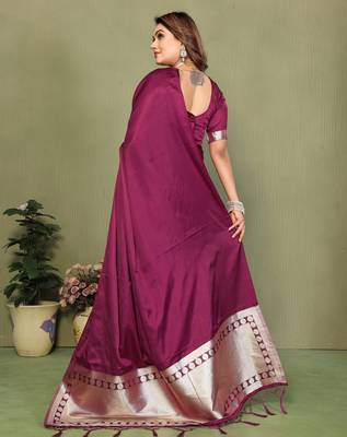Wine Color Hand Dyed With Zari Woven Satin Silk Saree 4