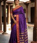 The majestic amethyst: royal purple soft silk saree with contrast red zari border