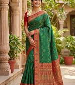 woven banarasi , kanjivaram silk blend saree green & red - authentic south indian wear