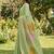 Women pista green & gold floral printed linen silk blend saree