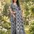 Women grey & black checkered linen blend saree with floral pallu