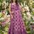 Women purple & pink checkered linen blend saree with floral pallu