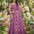 Women purple & pink checkered linen blend saree with floral pallu
