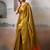 mustard yellow & orange solid tissue silk blend saree with contrast border