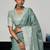 Women teal green & silver-toned woven design linen blend saree